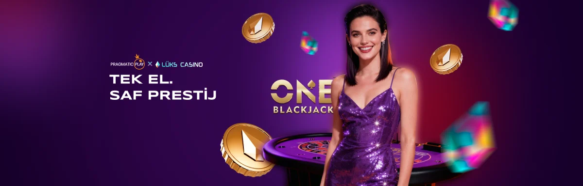 Pragmatic Play Tek El, Saf Prestij afişi: ONE Blackjack masası ve sunucu